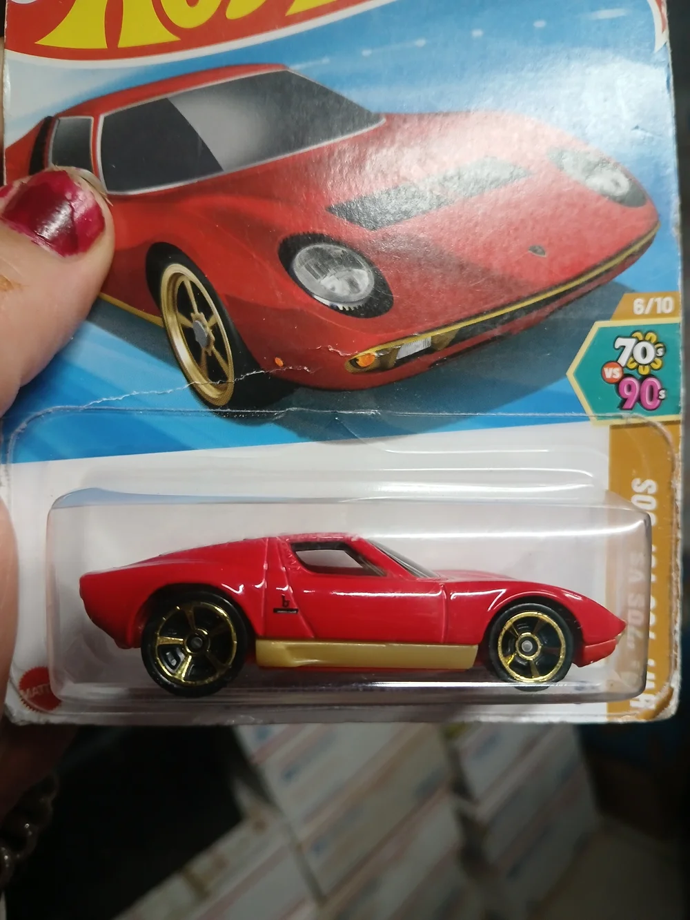 1:64 scale red Hot Wheels '71 Lamborghini Miura SV from the 2025 HW: '70s vs. '9